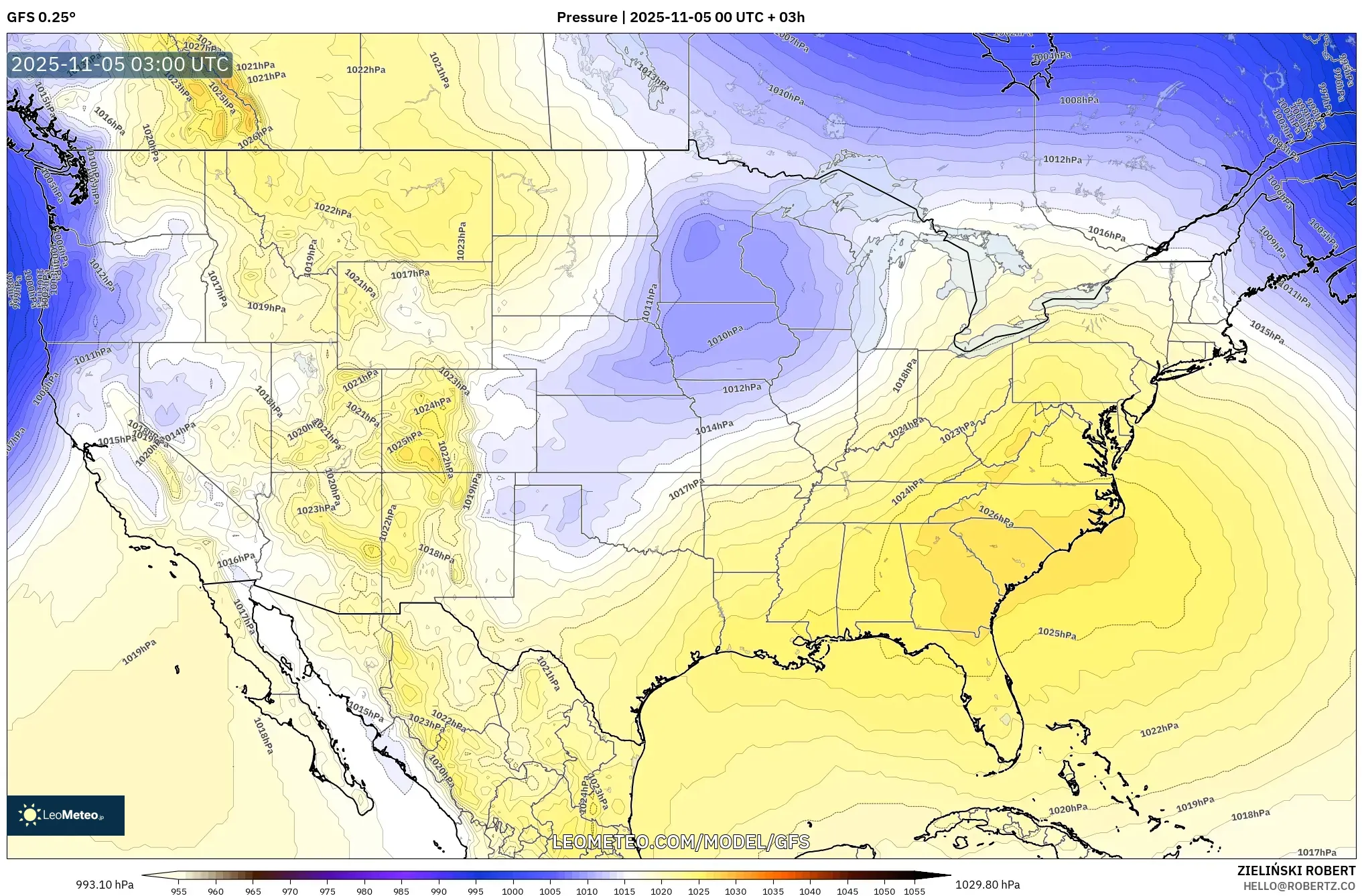 GFS model - United States, Pressure