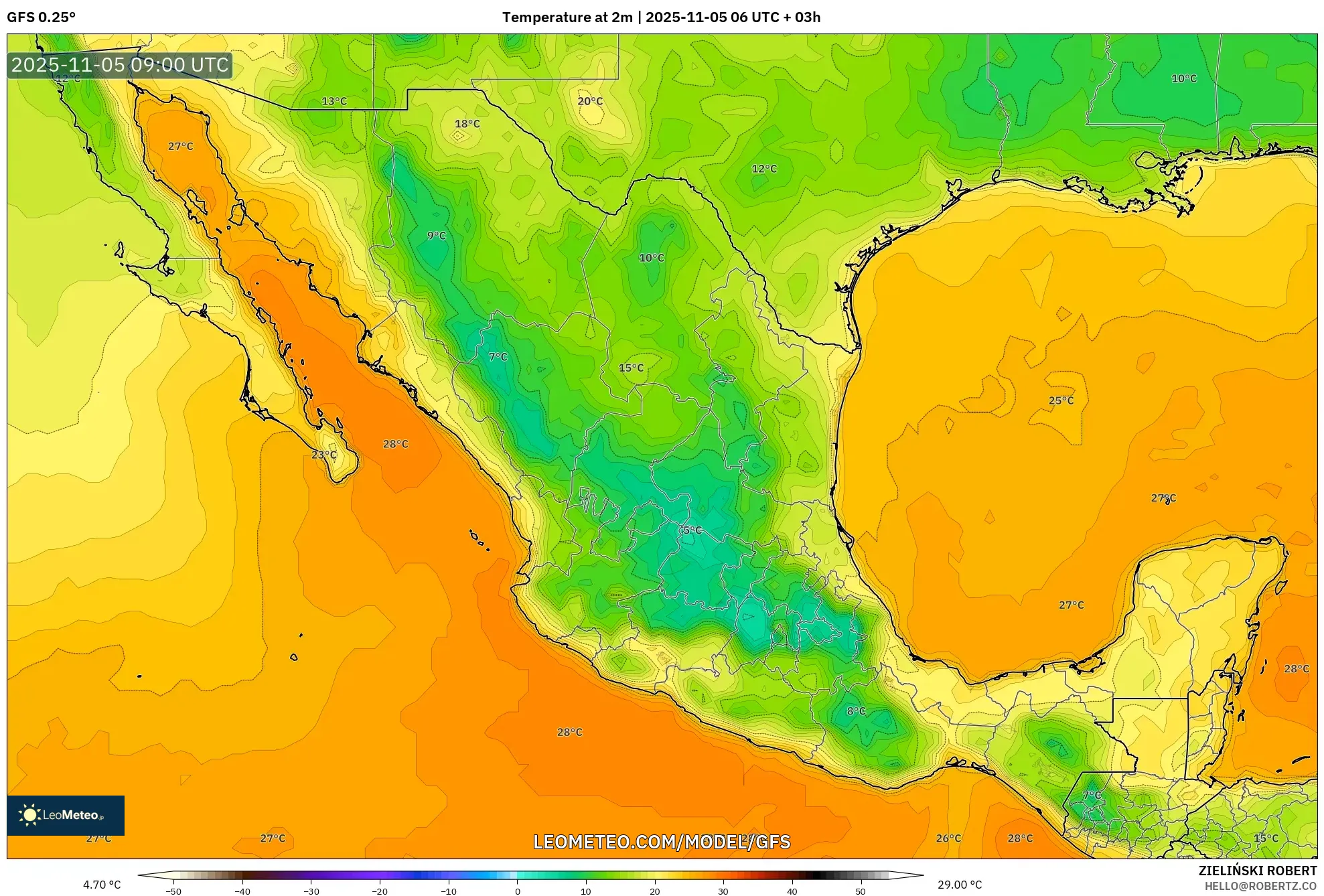 GFS model - Mexico, Temperature at 2m