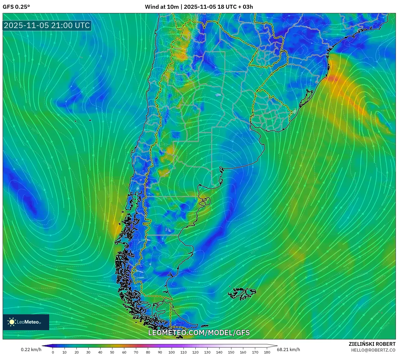 GFS model - Argentina, Wind at 10m