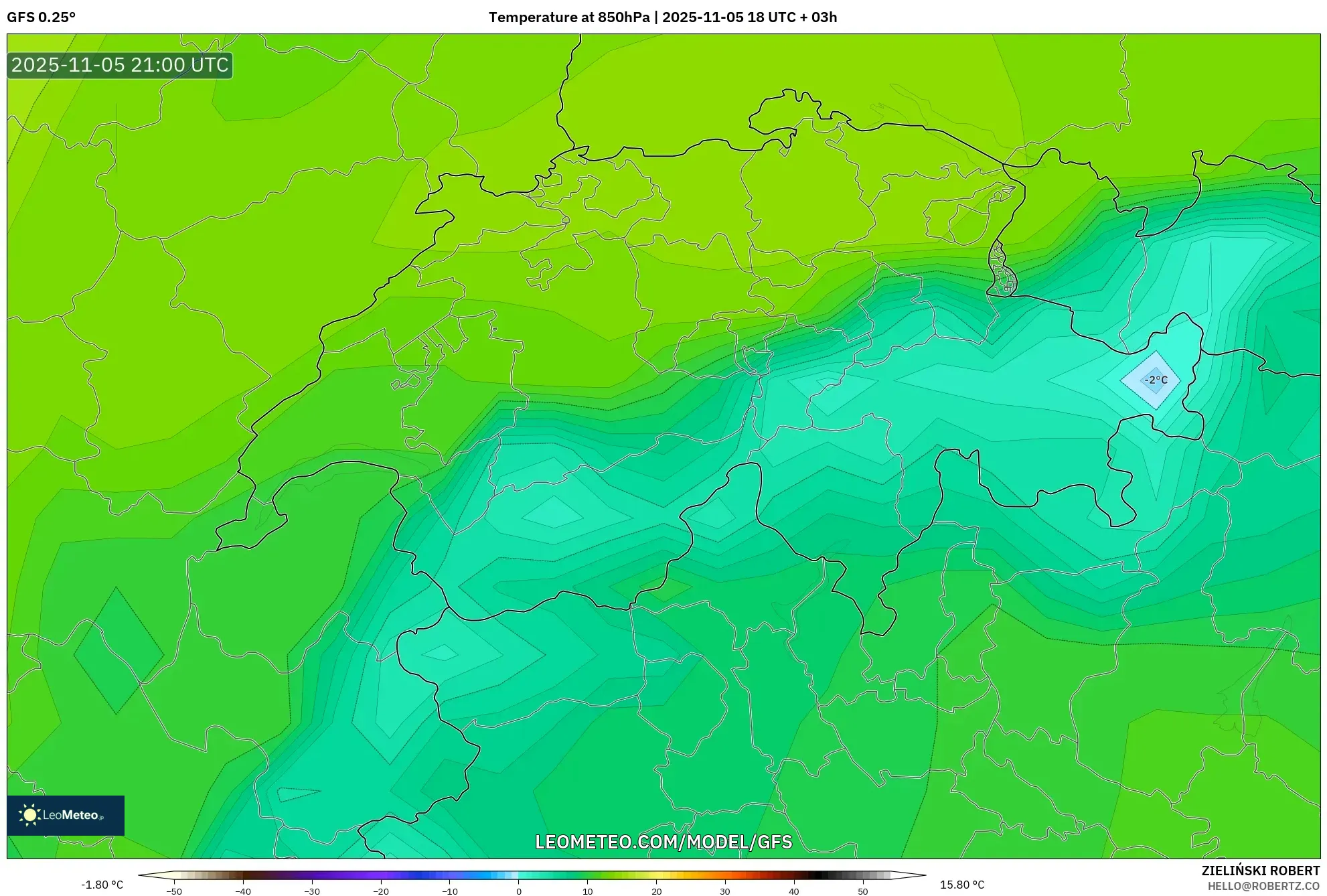 GFS model - Switzerland, Temperature at 850hPa