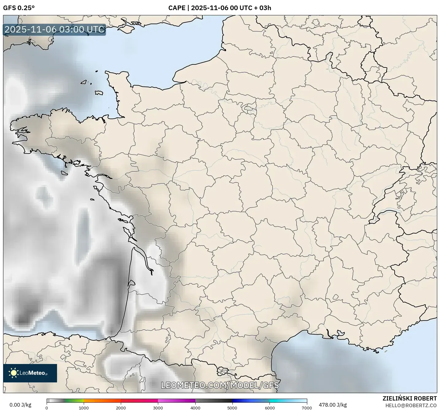 GFS model - France, CAPE