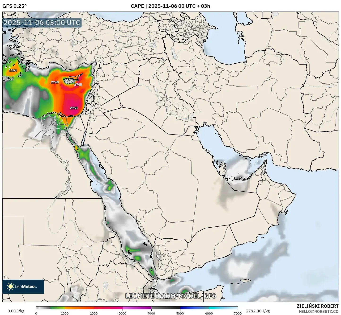 GFS model - Middle East, CAPE