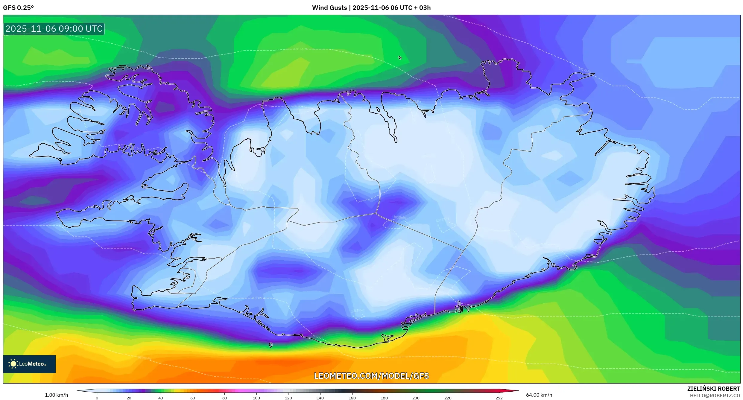 GFS model - Iceland, Wind Gusts