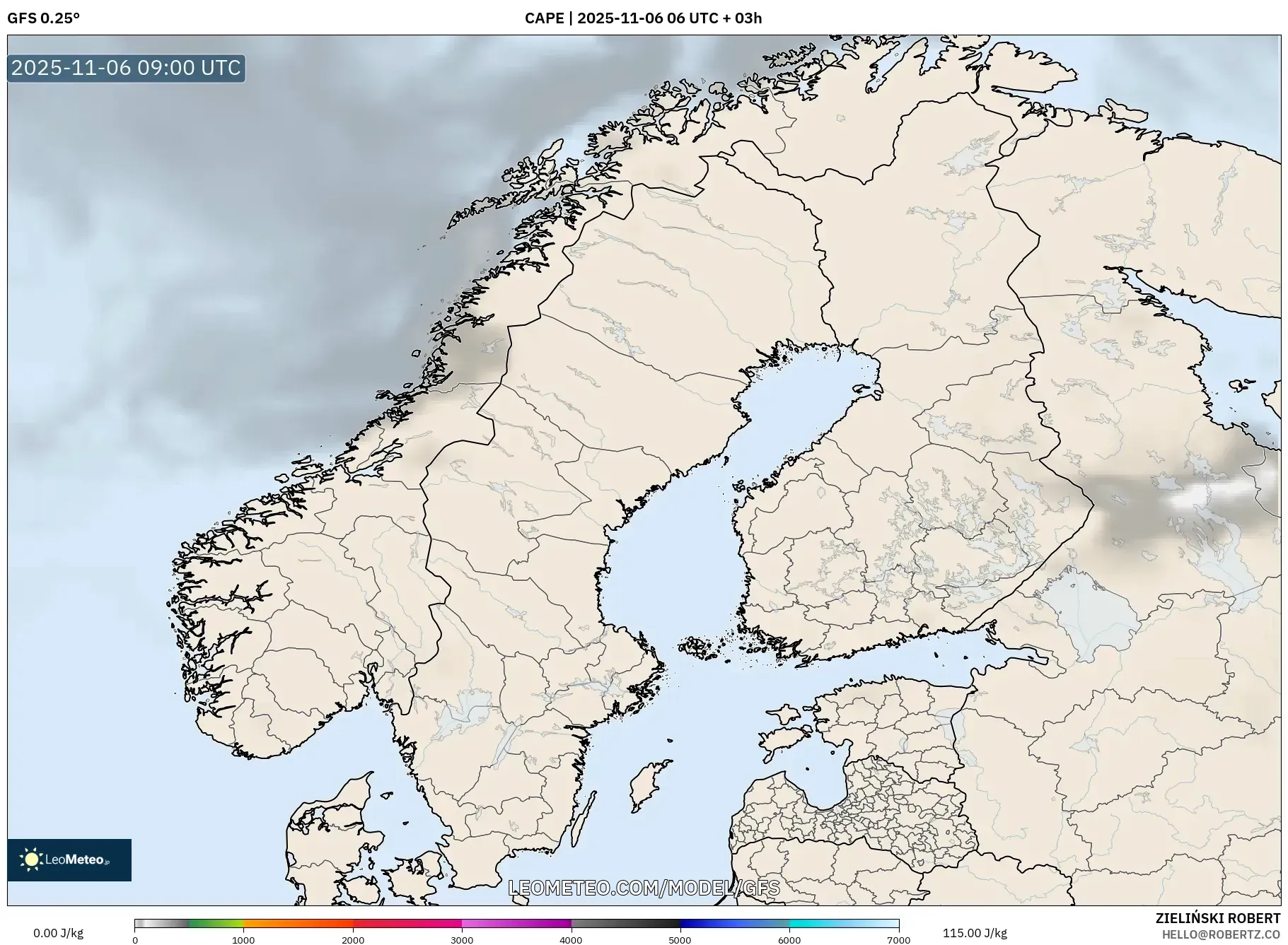 GFS model - Scandinavia, CAPE