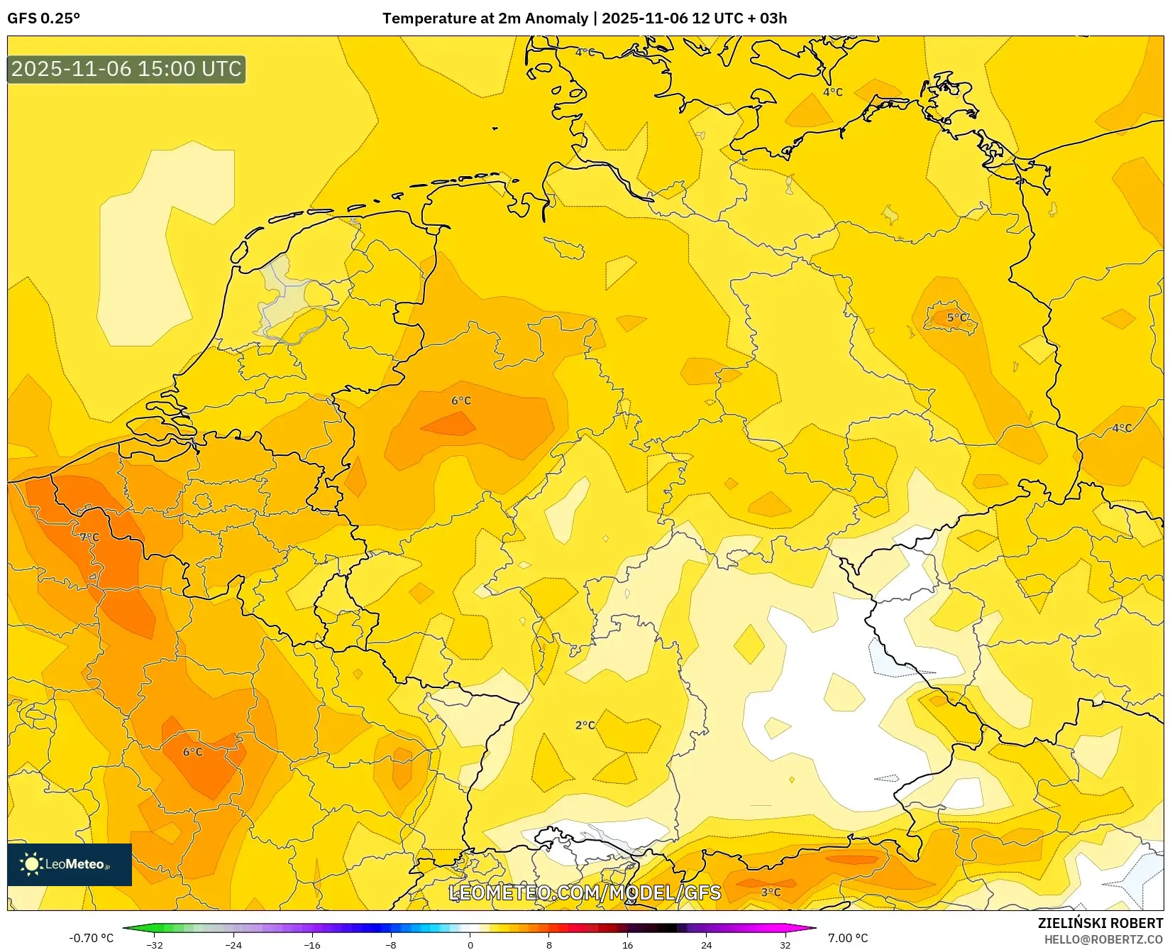 GFS model - Germany, Temperature at 2m Anomaly