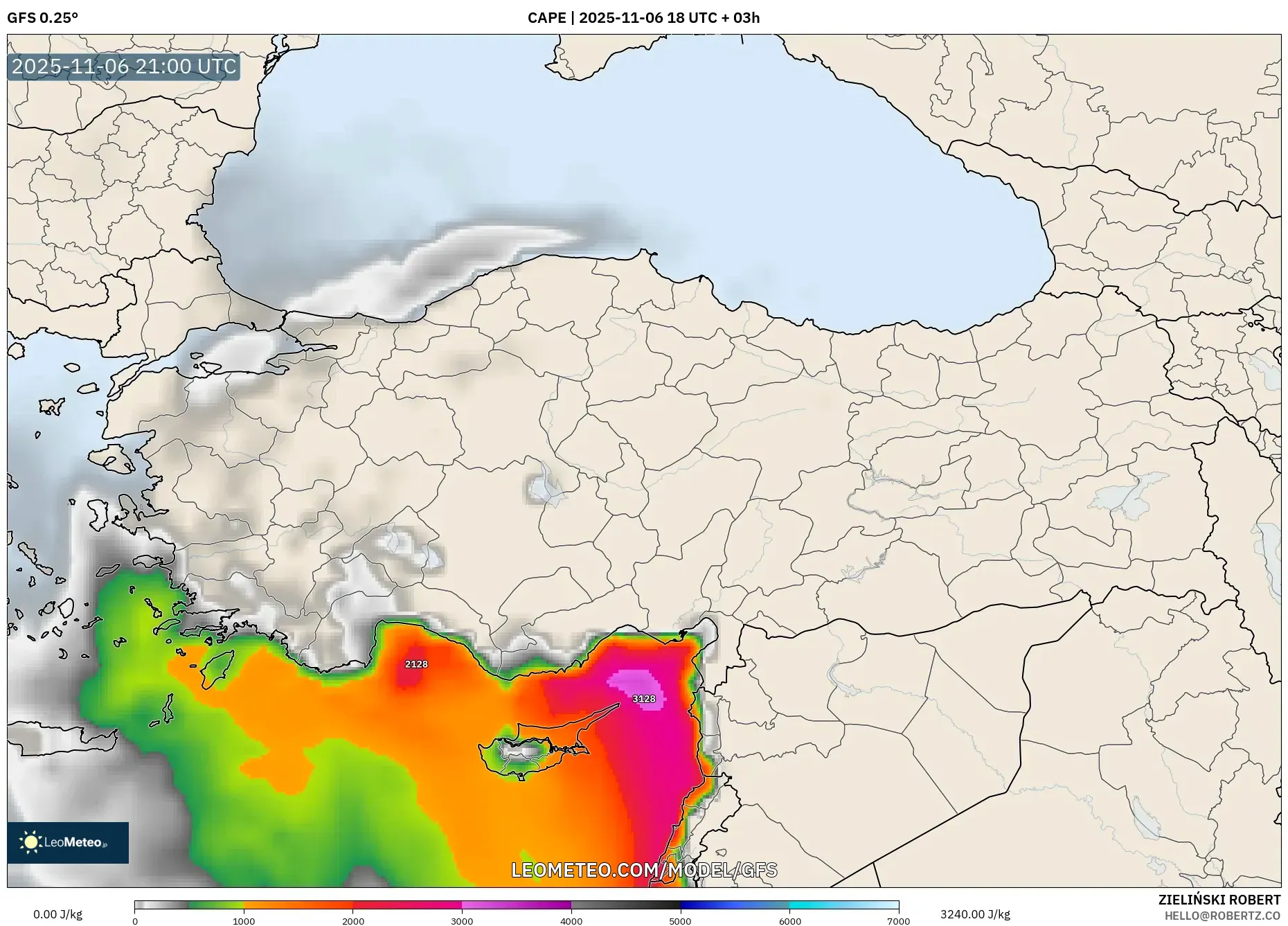 GFS model - Turkey, CAPE