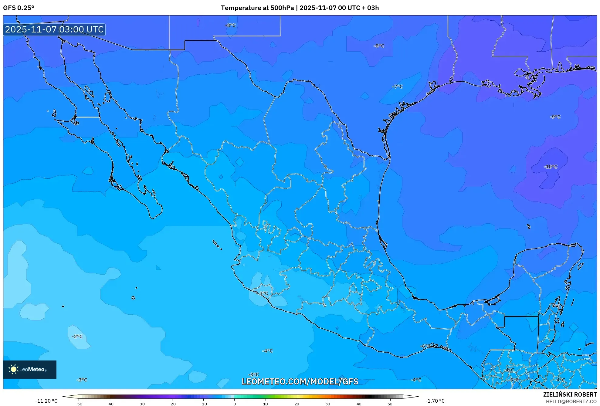 GFS model - Mexico, Temperature at 500hPa