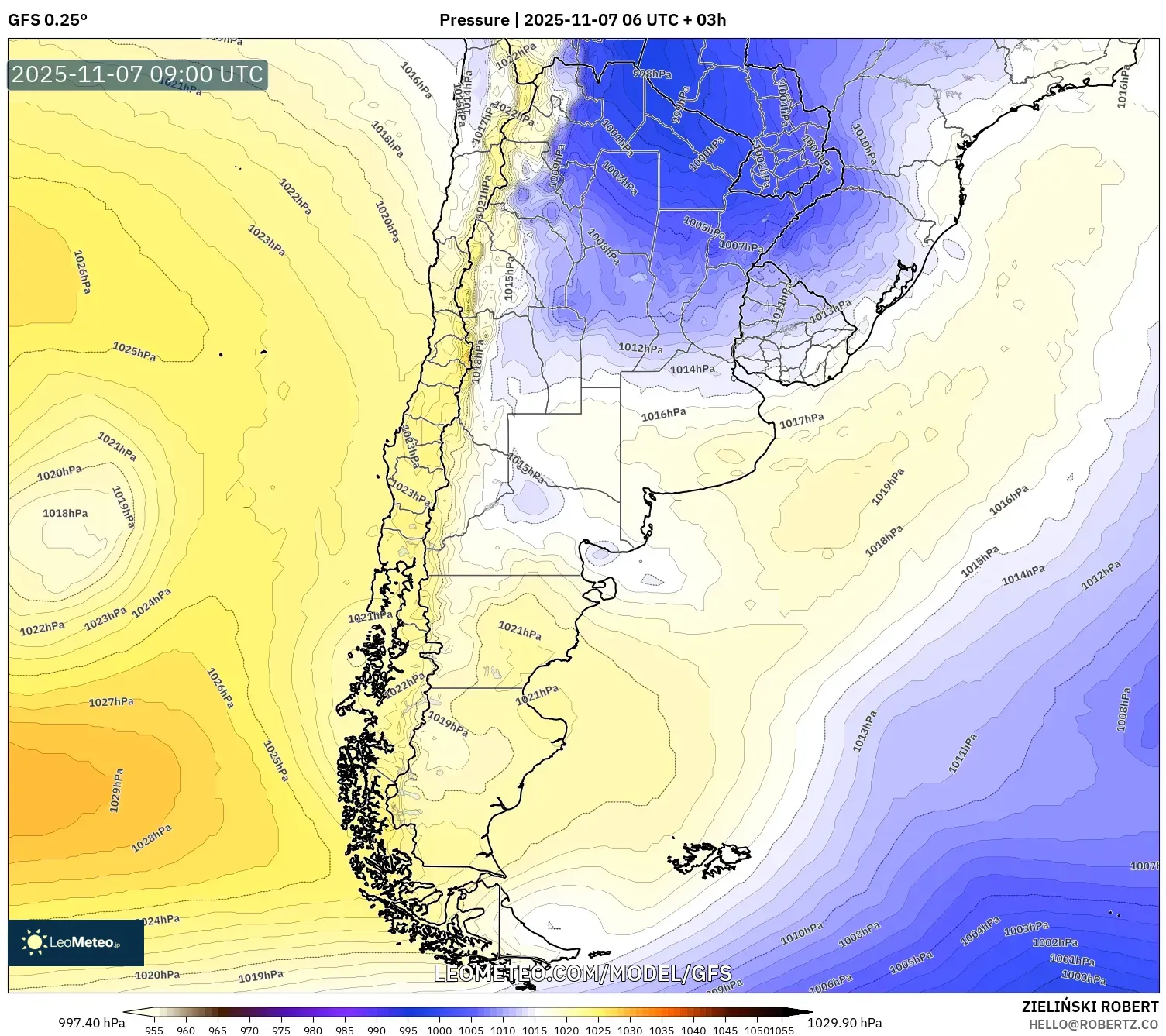GFS model - Argentina, Pressure