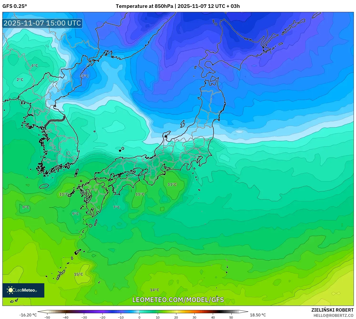 GFS model - Japan, Temperature at 850hPa