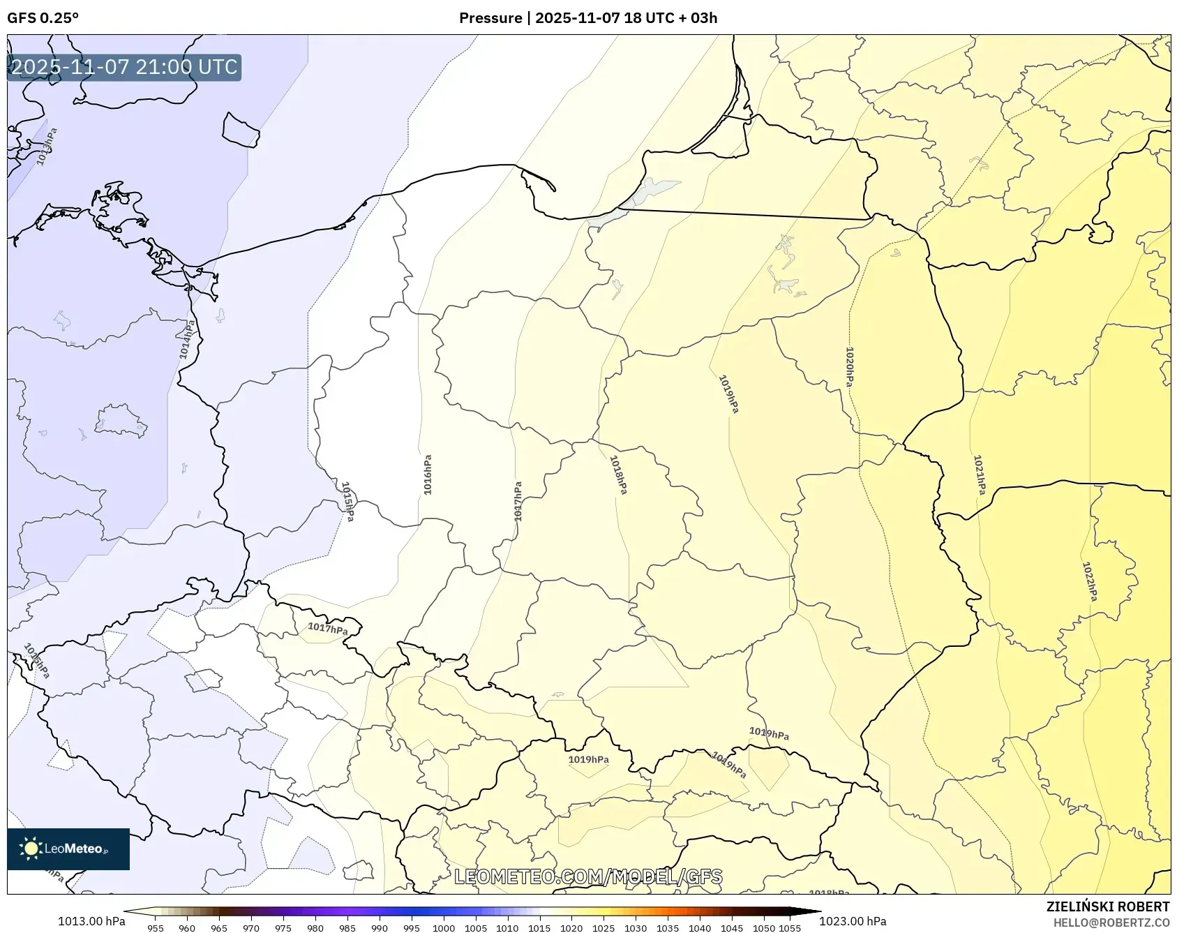 GFS model - Poland, Pressure
