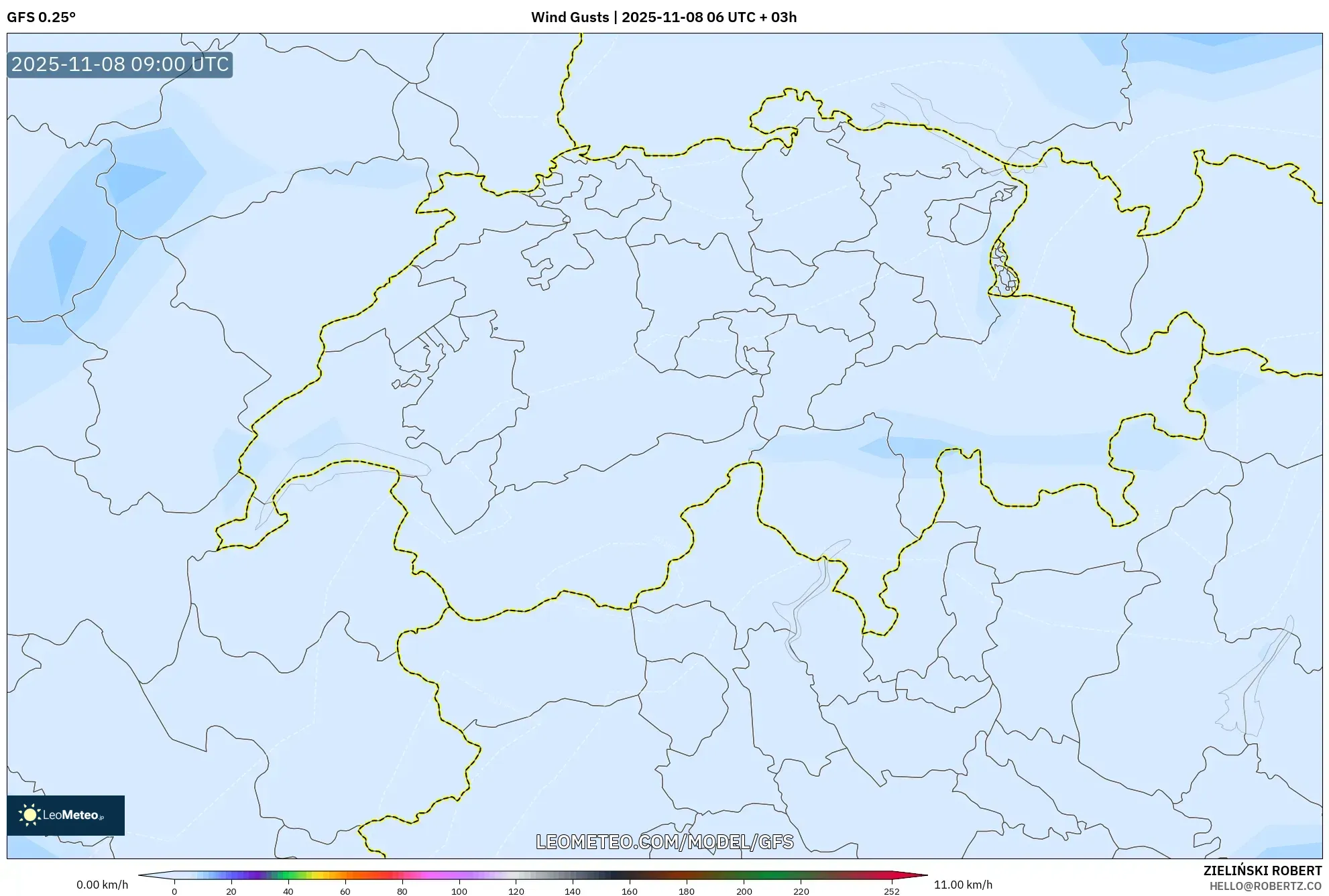 GFS model - Switzerland, Wind Gusts