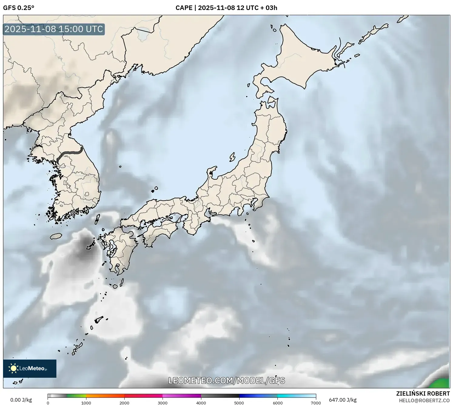 GFS model - Japan, CAPE