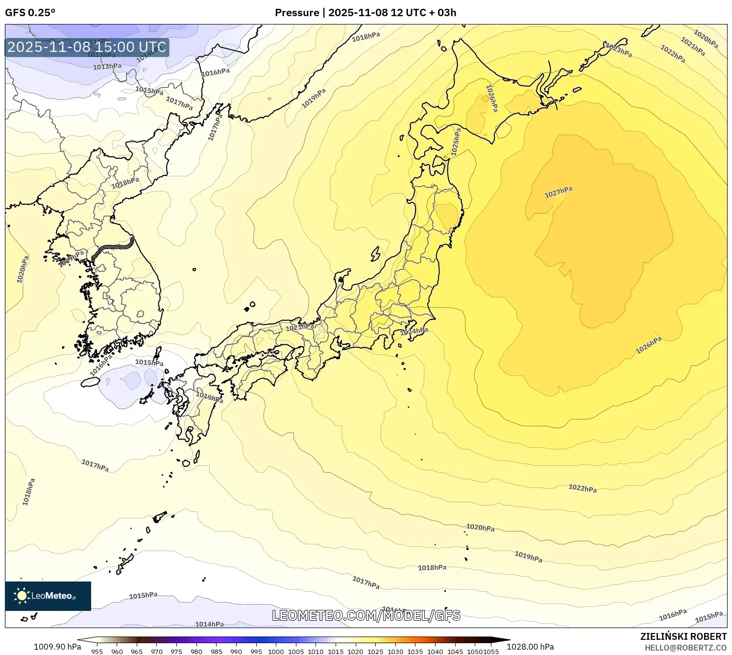 GFS model - Japan, Pressure