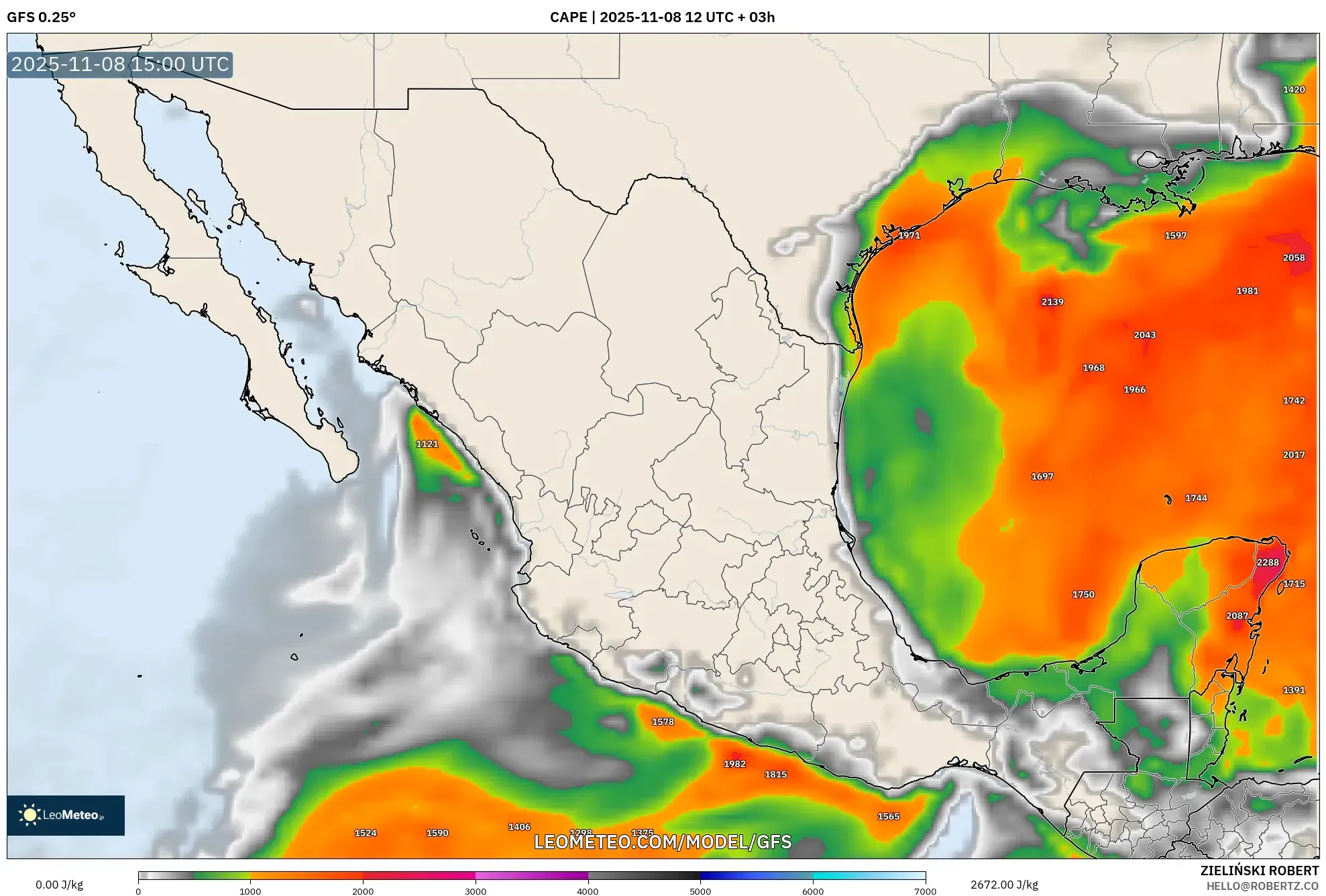 GFS model - Mexico, CAPE