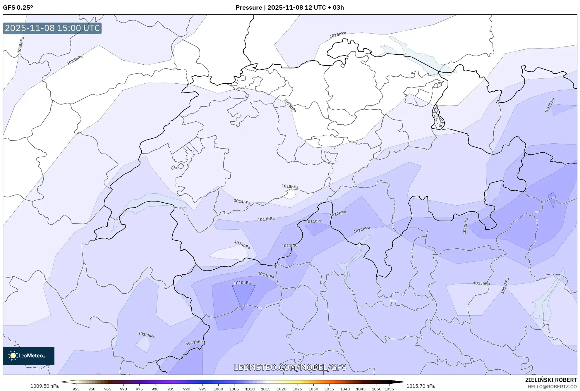 GFS model - Switzerland, Pressure