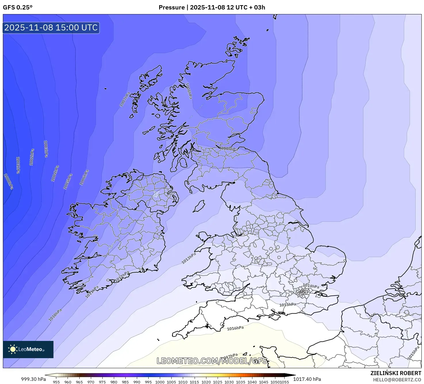 GFS model - United Kingdom, Pressure