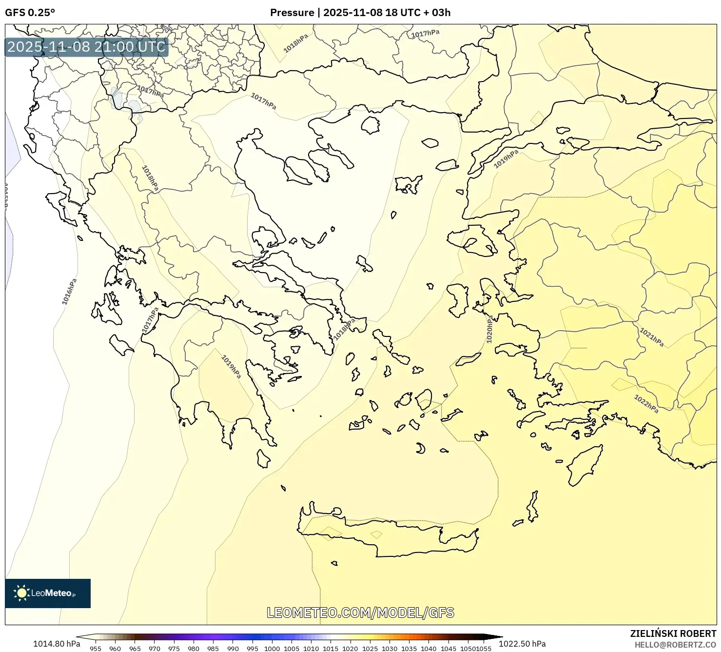 GFS model - Greece, Pressure