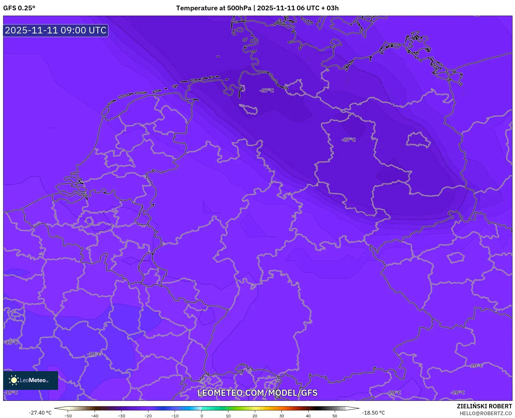 GFS model - Germany, Temperature at 500hPa