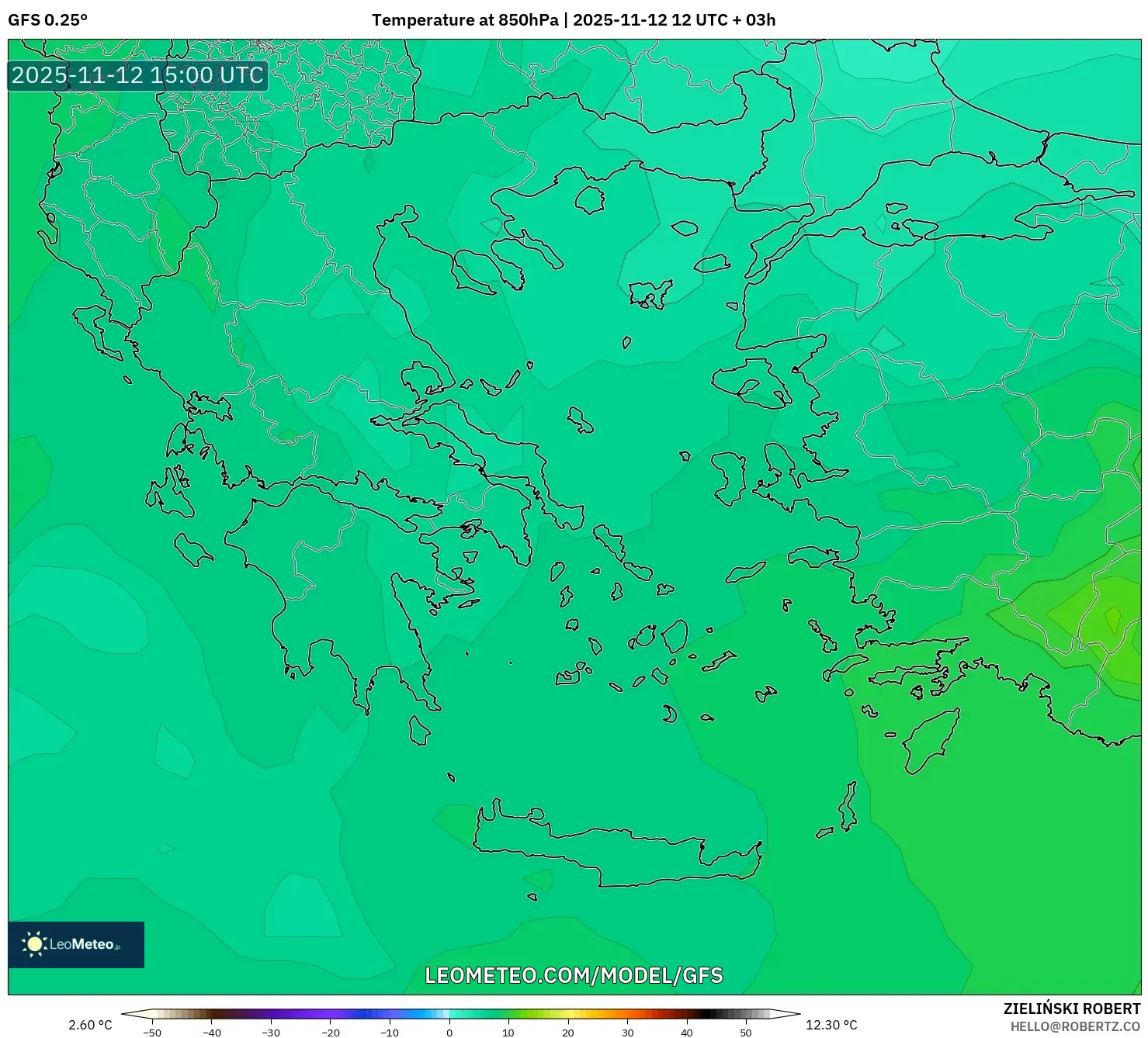 GFS model - Greece, Temperature at 850hPa