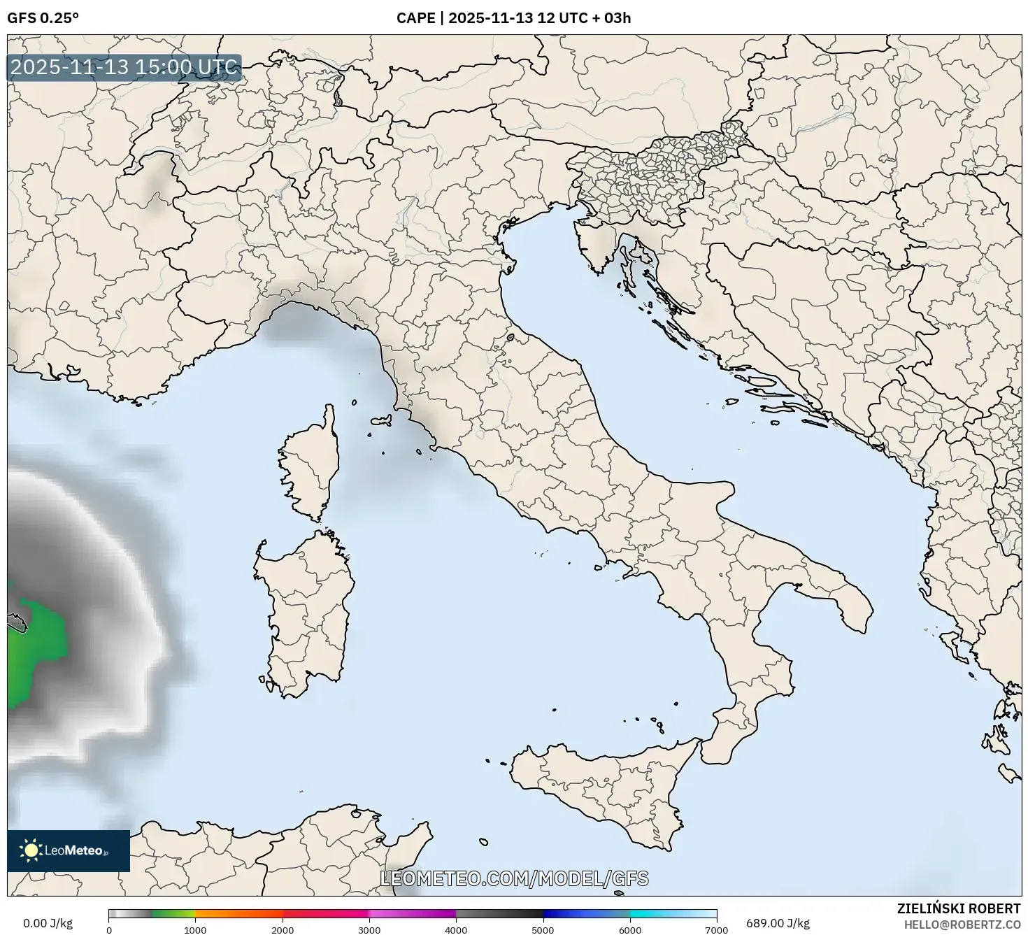 GFS model - Italy, CAPE