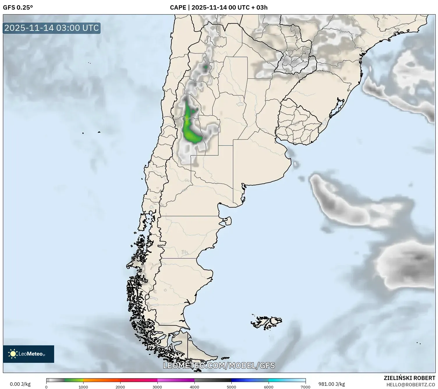 GFS model - Argentina, CAPE