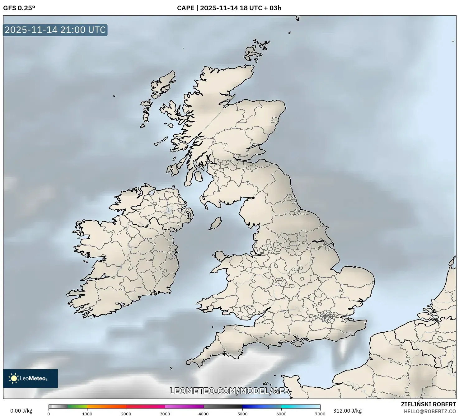 GFS model - United Kingdom, CAPE