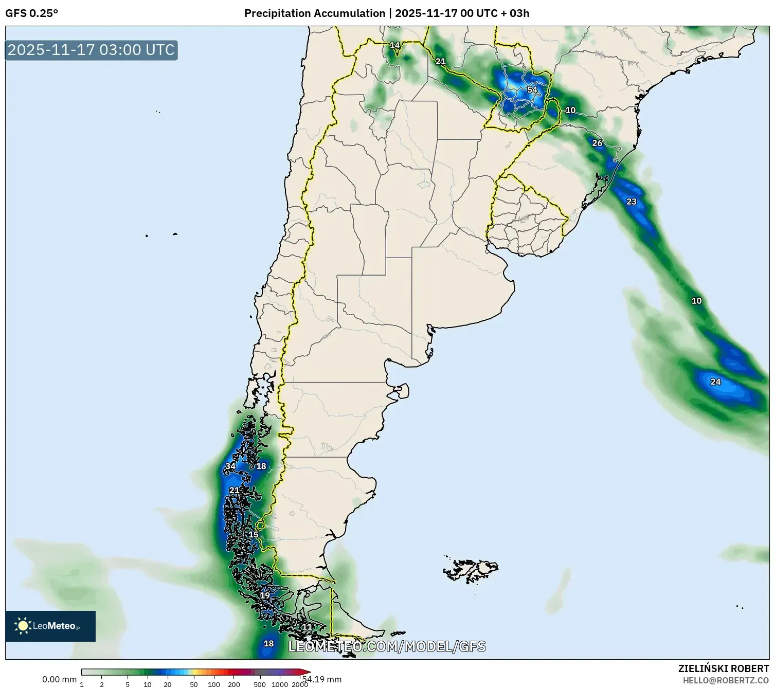 GFS model - Argentina, Precipitation Accumulation