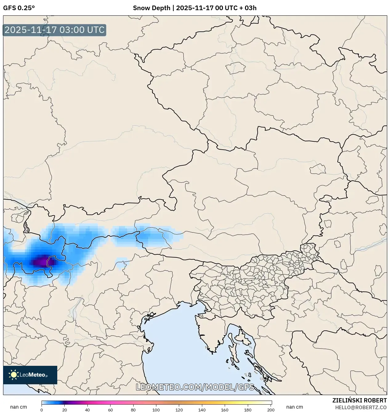 GFS model - Austria, Snow Depth