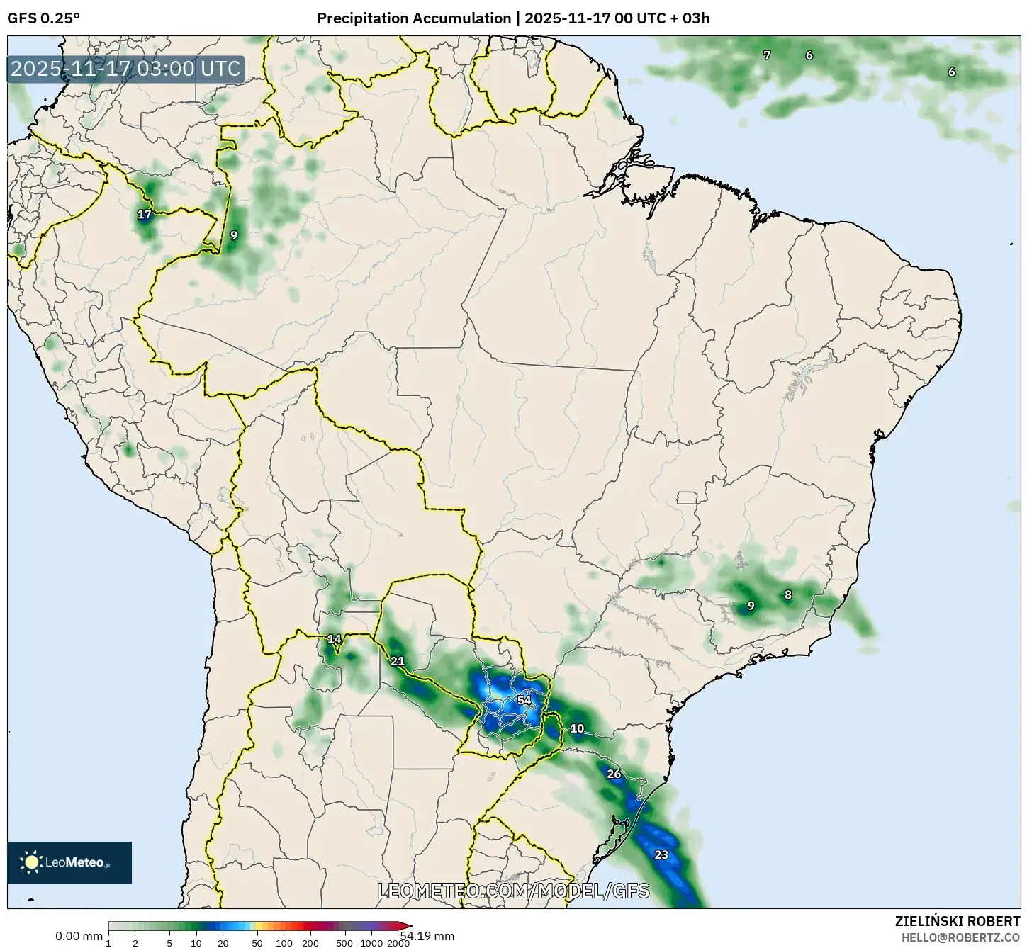 GFS model - Brazil, Precipitation Accumulation