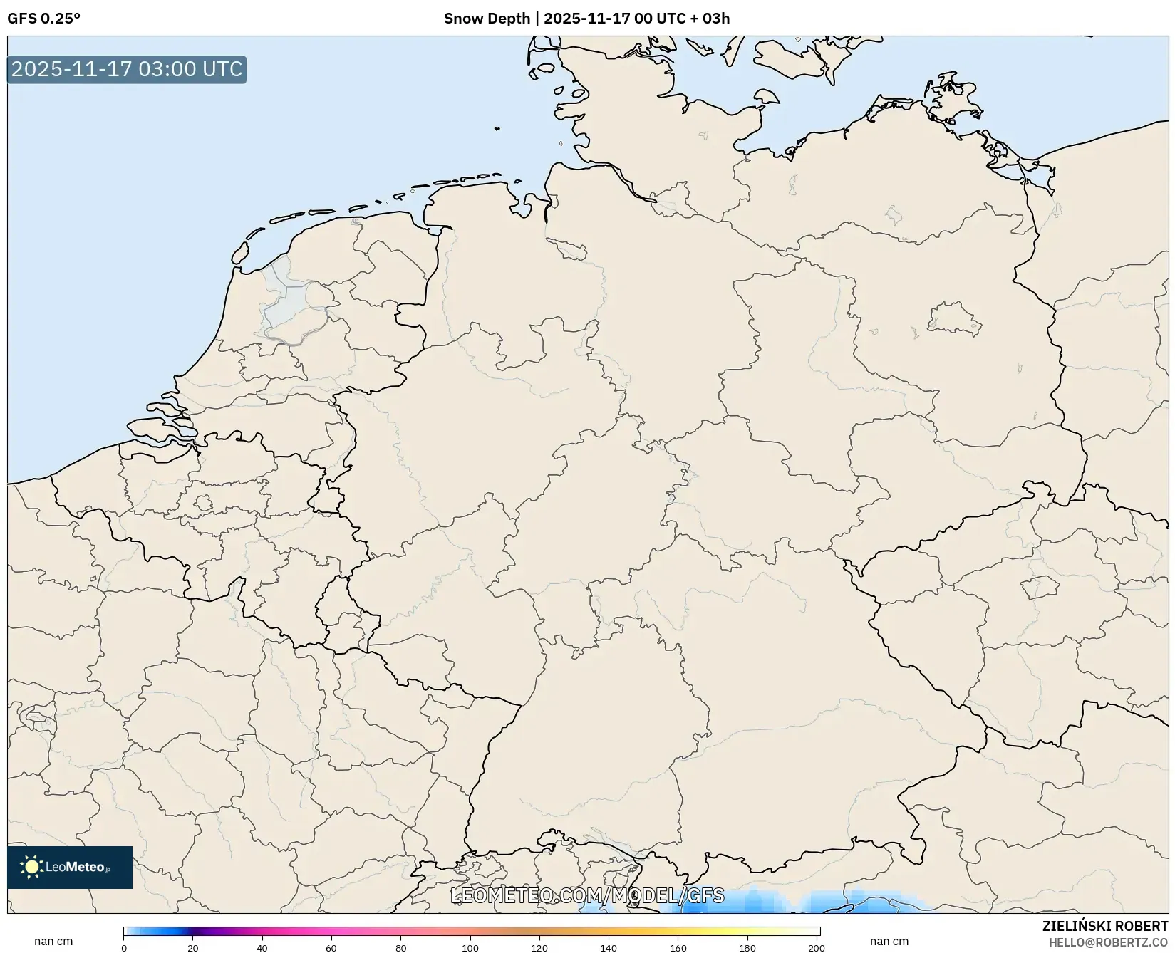 GFS model - Germany, Snow Depth