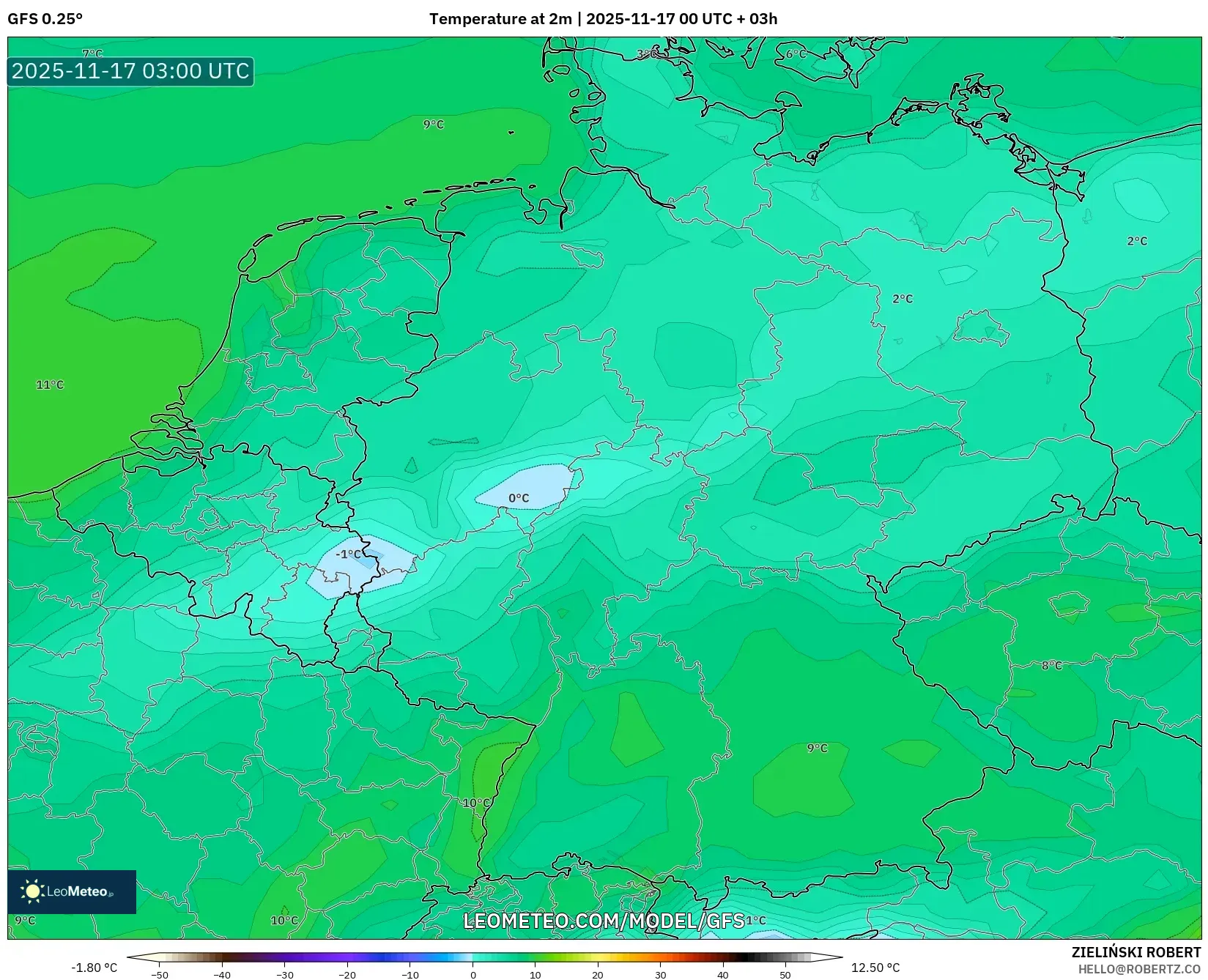 GFS model - Germany, Temperature at 2m