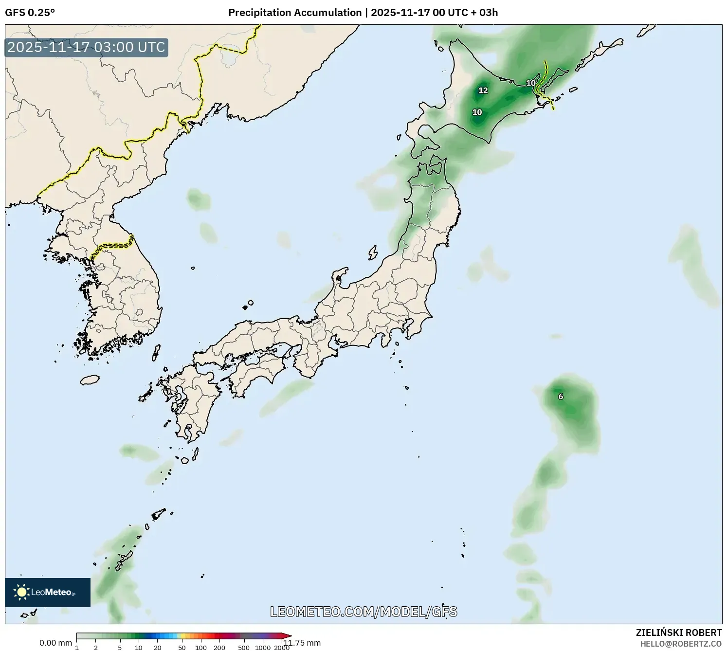 GFS model - Japan, Precipitation Accumulation
