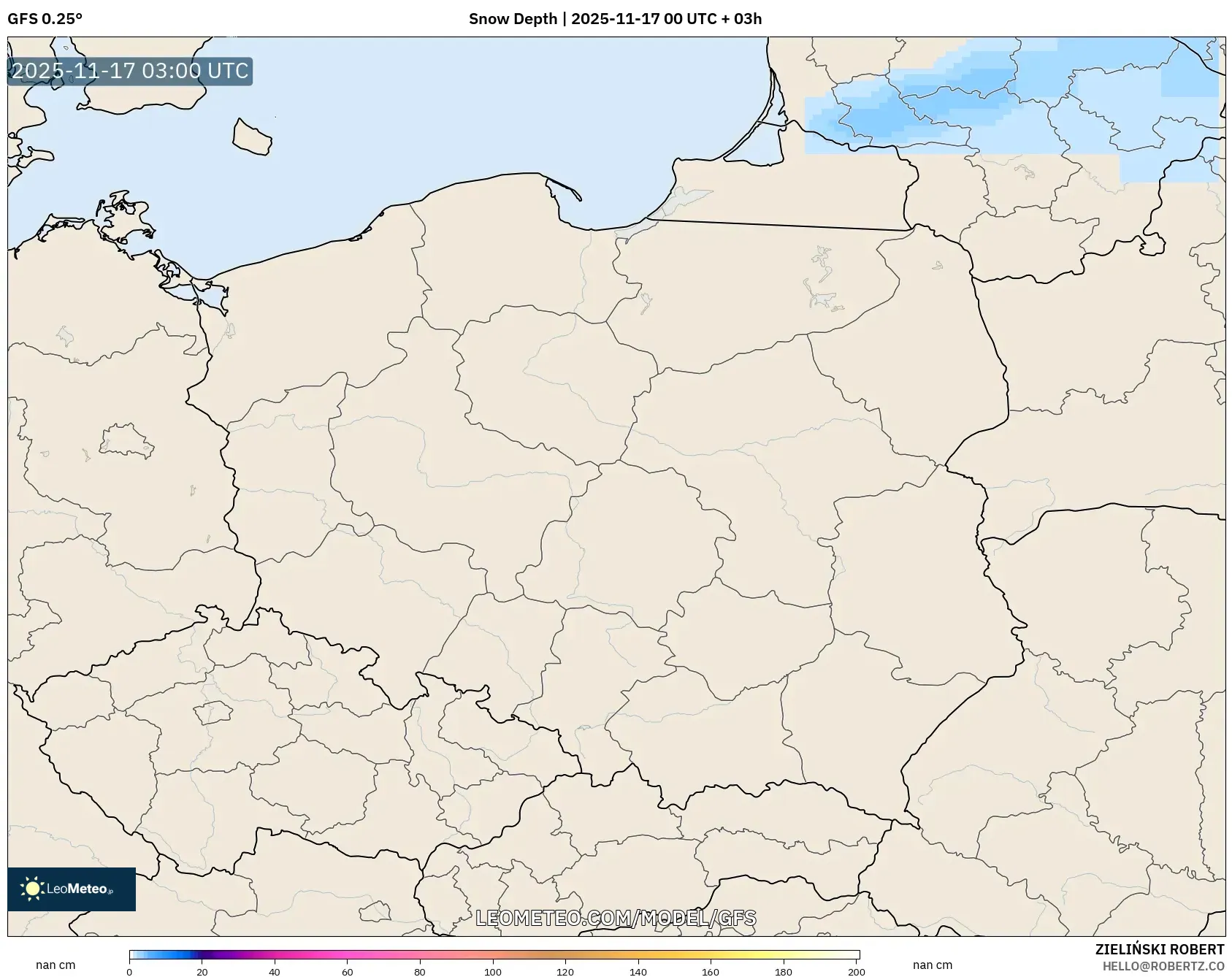 GFS model - Poland, Snow Depth