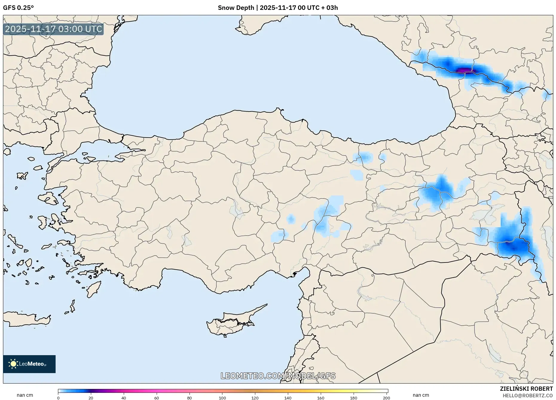 GFS model - Turkey, Snow Depth