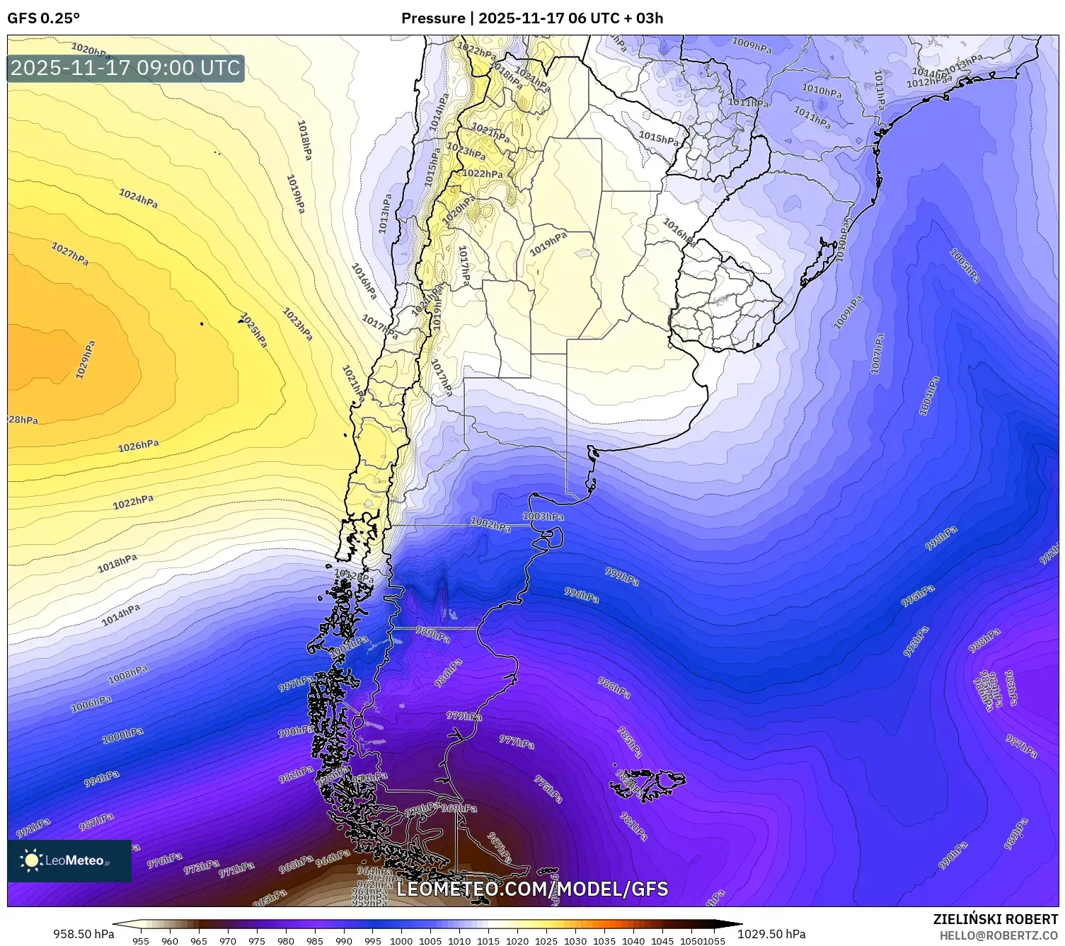 GFS model - Argentina, Pressure