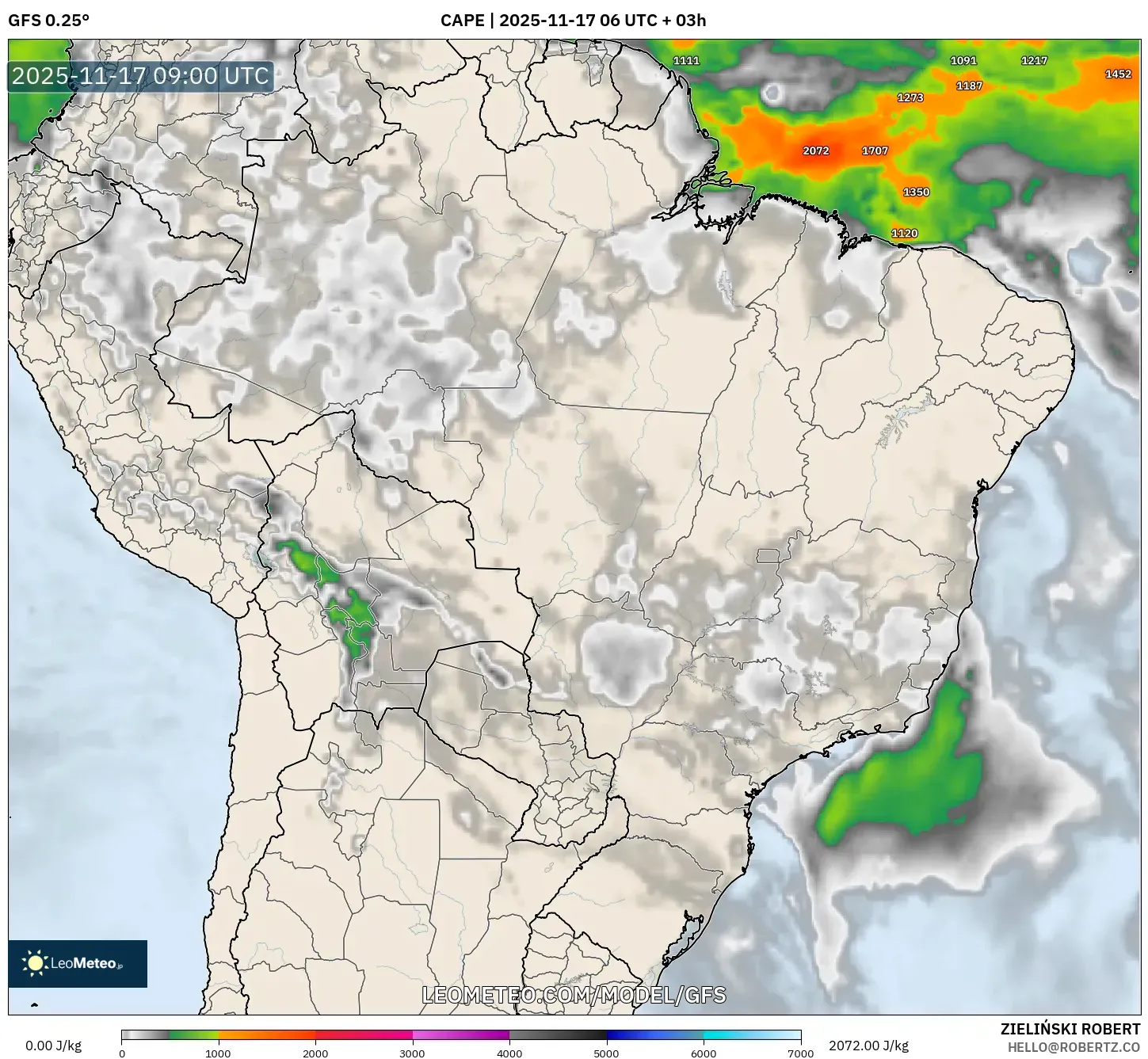 GFS model - Brazil, CAPE