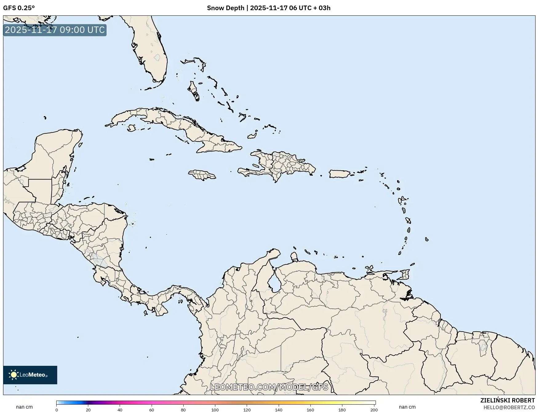 GFS model - Caribbean, Snow Depth
