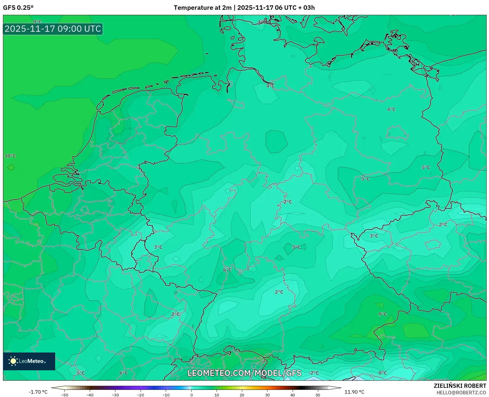 GFS model - Germany, Temperature at 2m