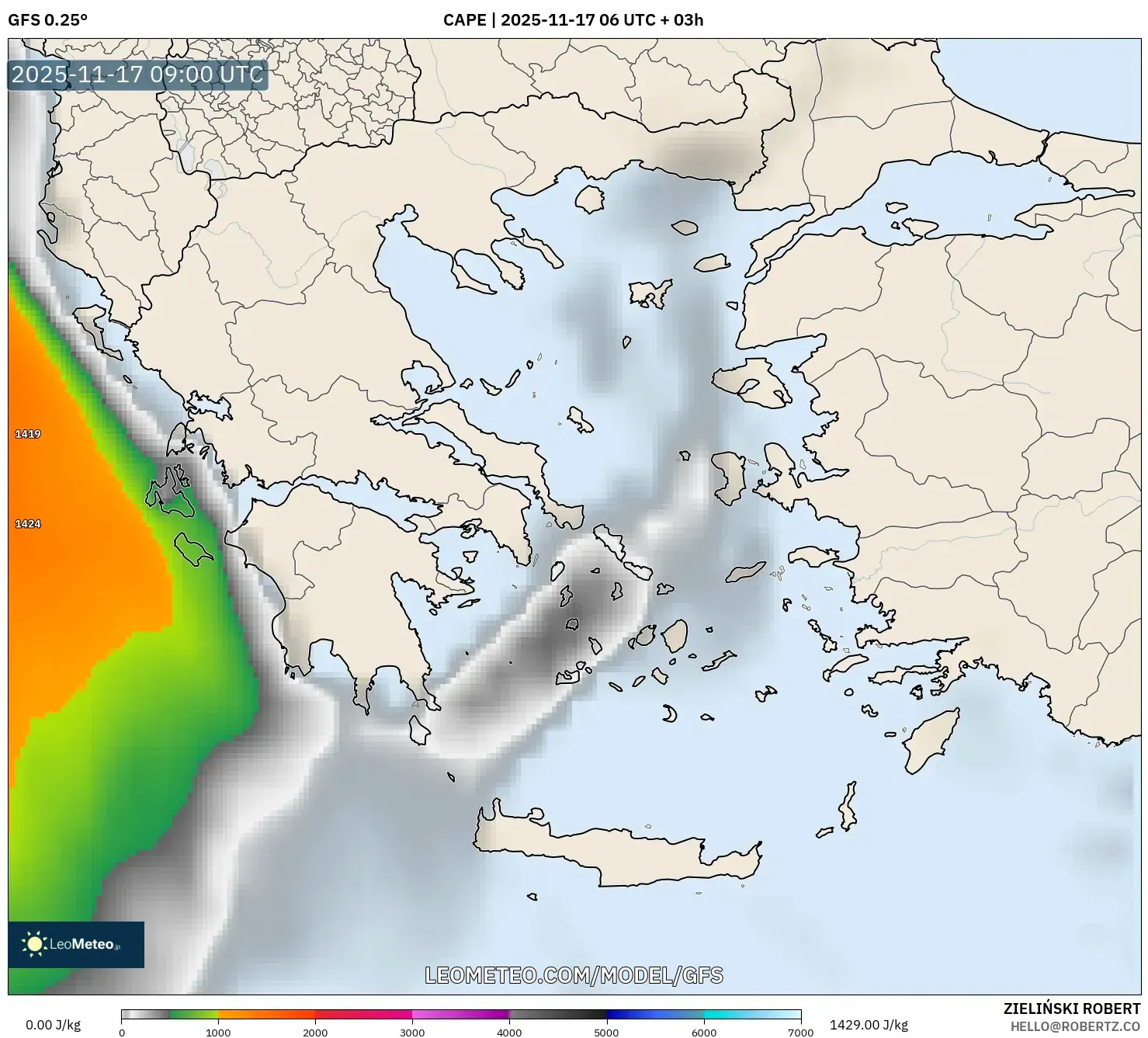 GFS model - Greece, CAPE