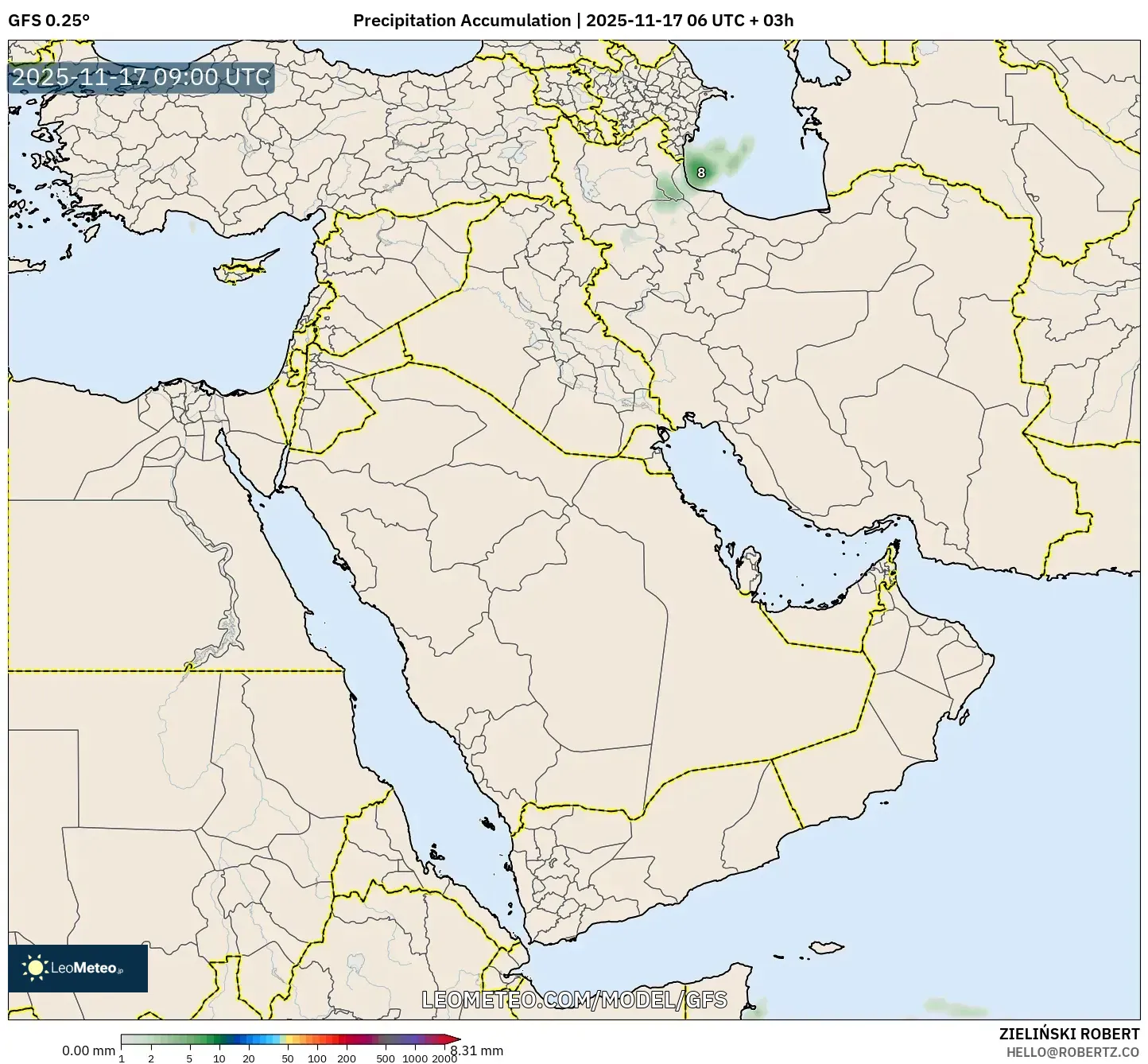 GFS model - Middle East, Precipitation Accumulation
