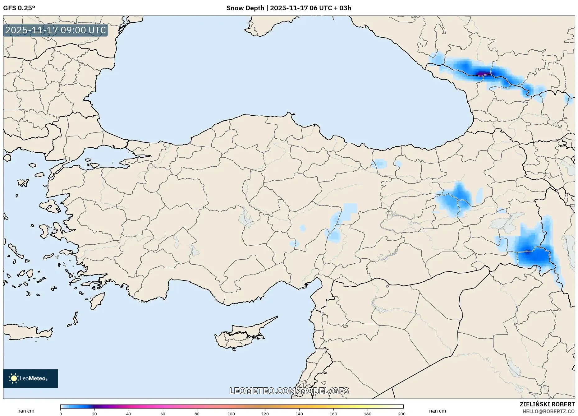 GFS model - Turkey, Snow Depth