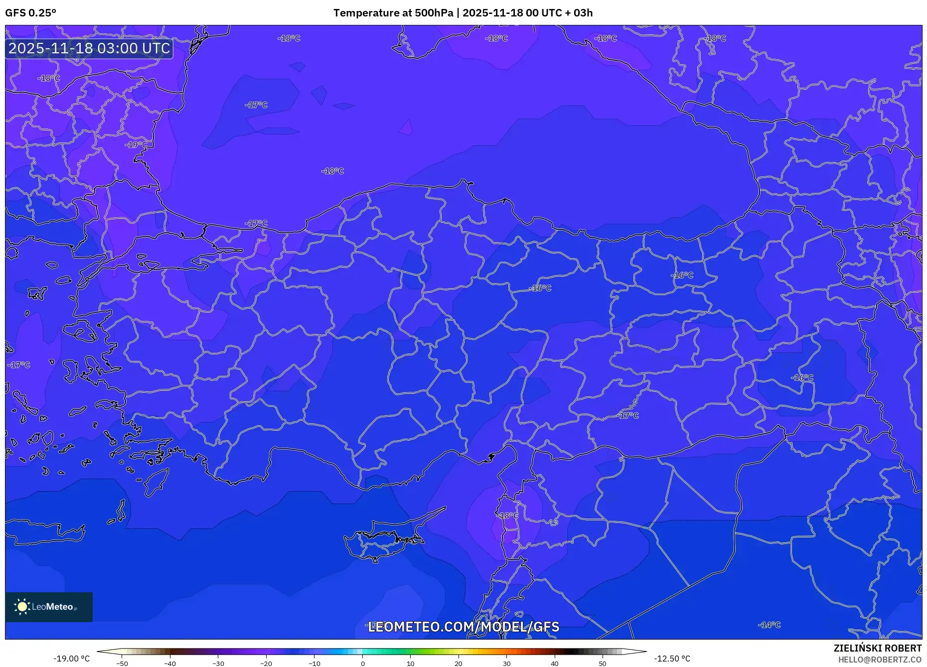 GFS model - Turkey, Temperature at 500hPa