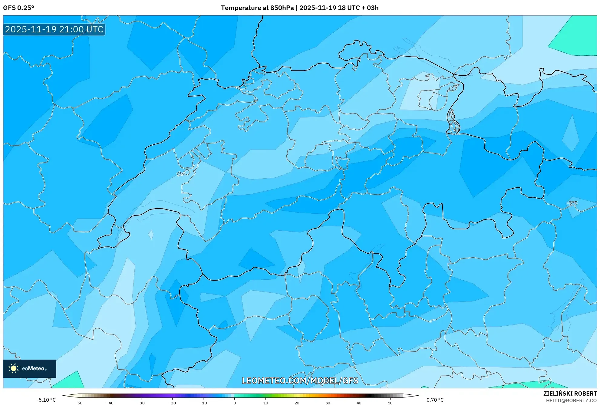 GFS model - Switzerland, Temperature at 850hPa