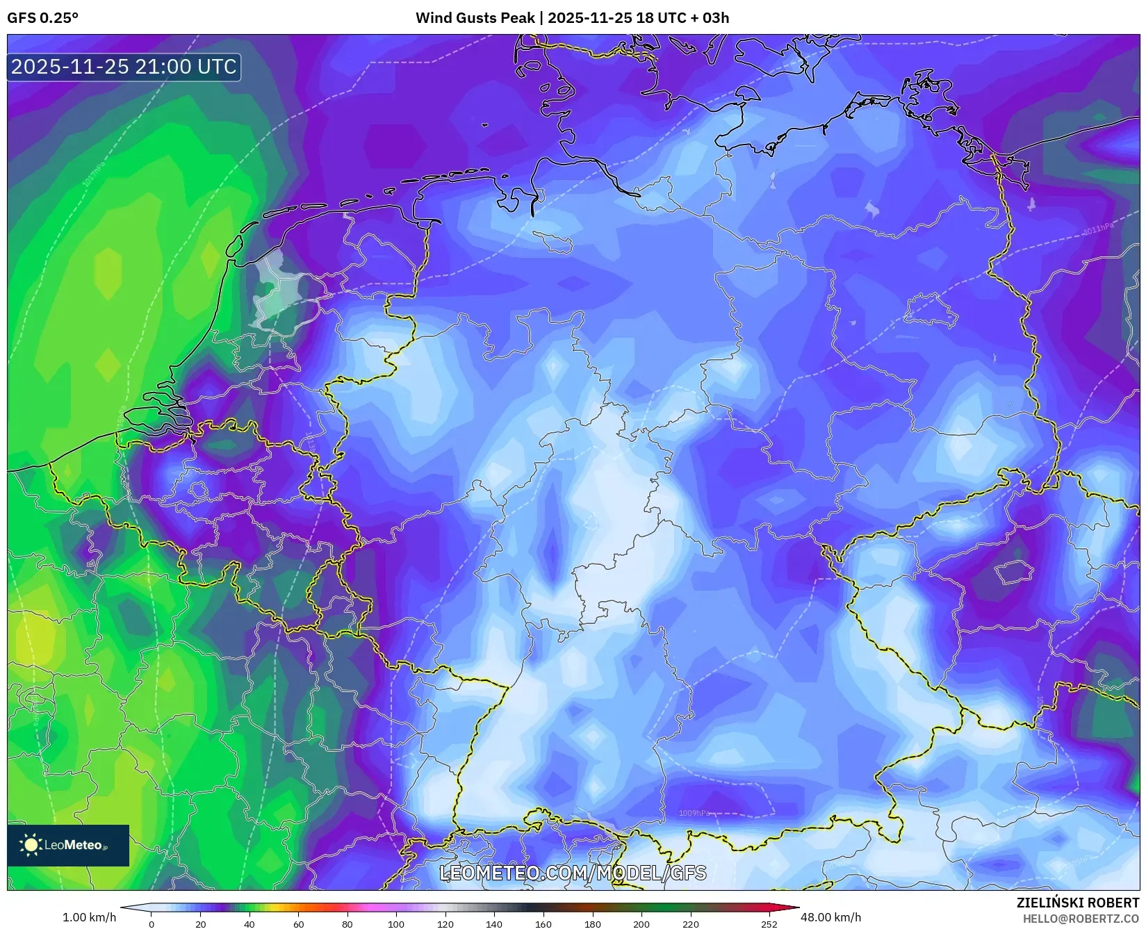 GFS model - Germany, Wind Gusts Peak