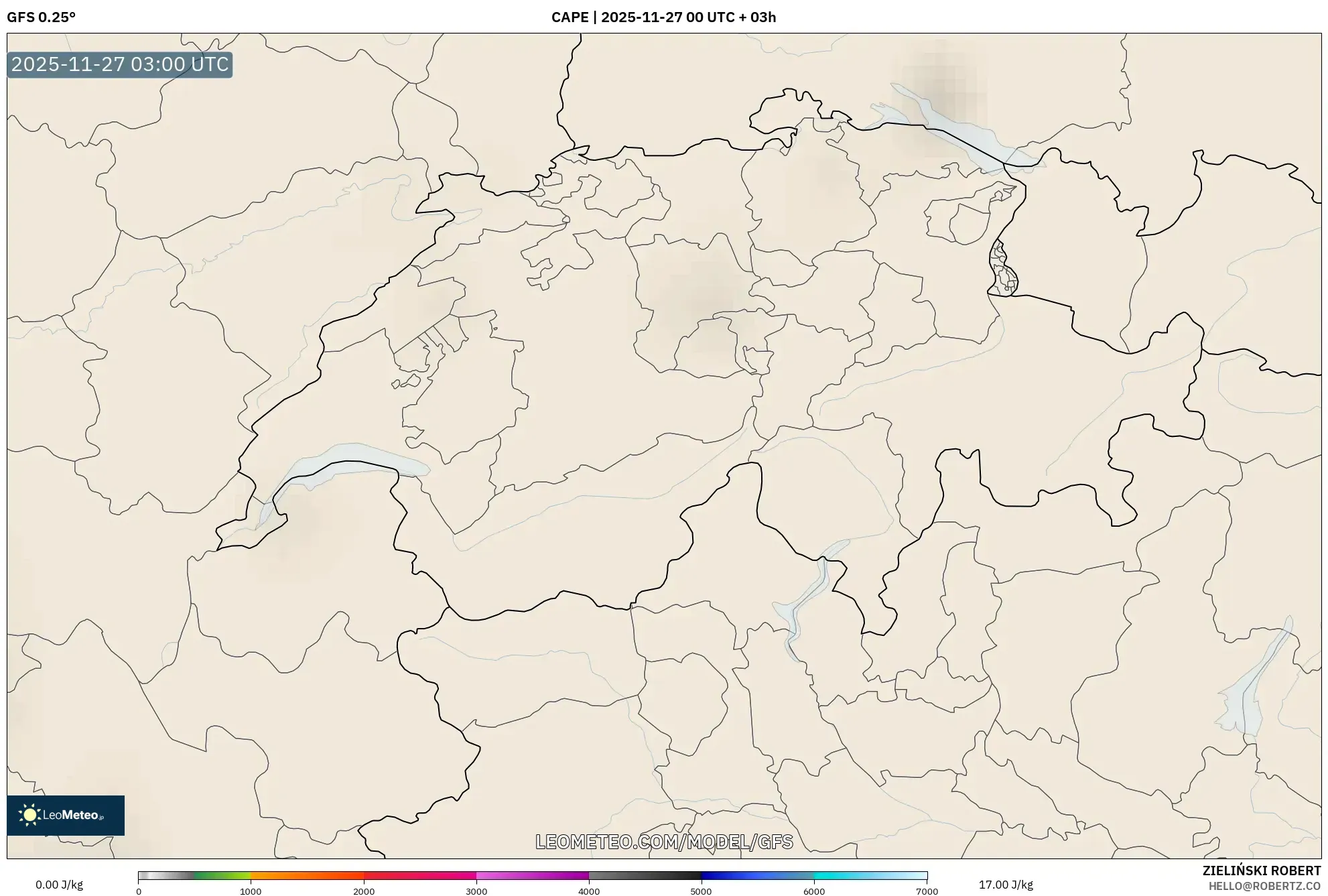 GFS model - Switzerland, CAPE
