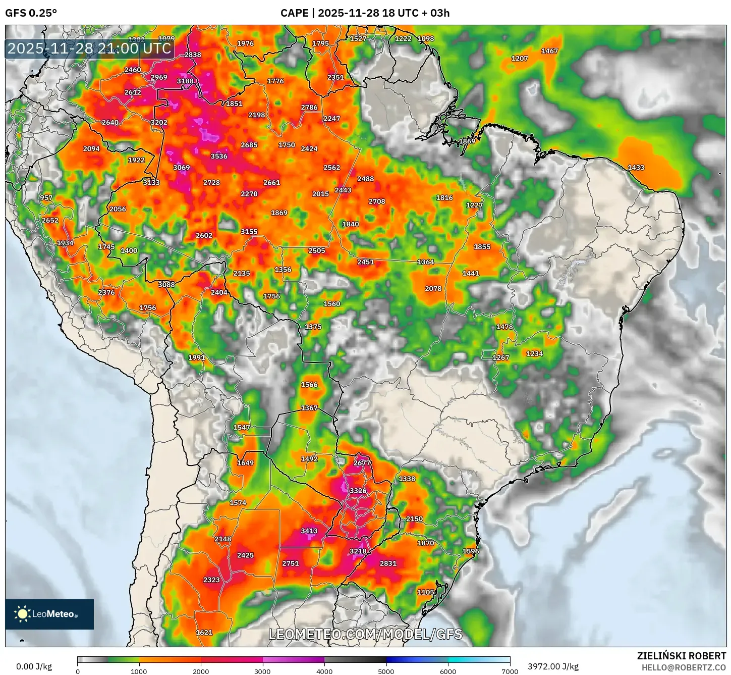 GFS model - Brazil, CAPE