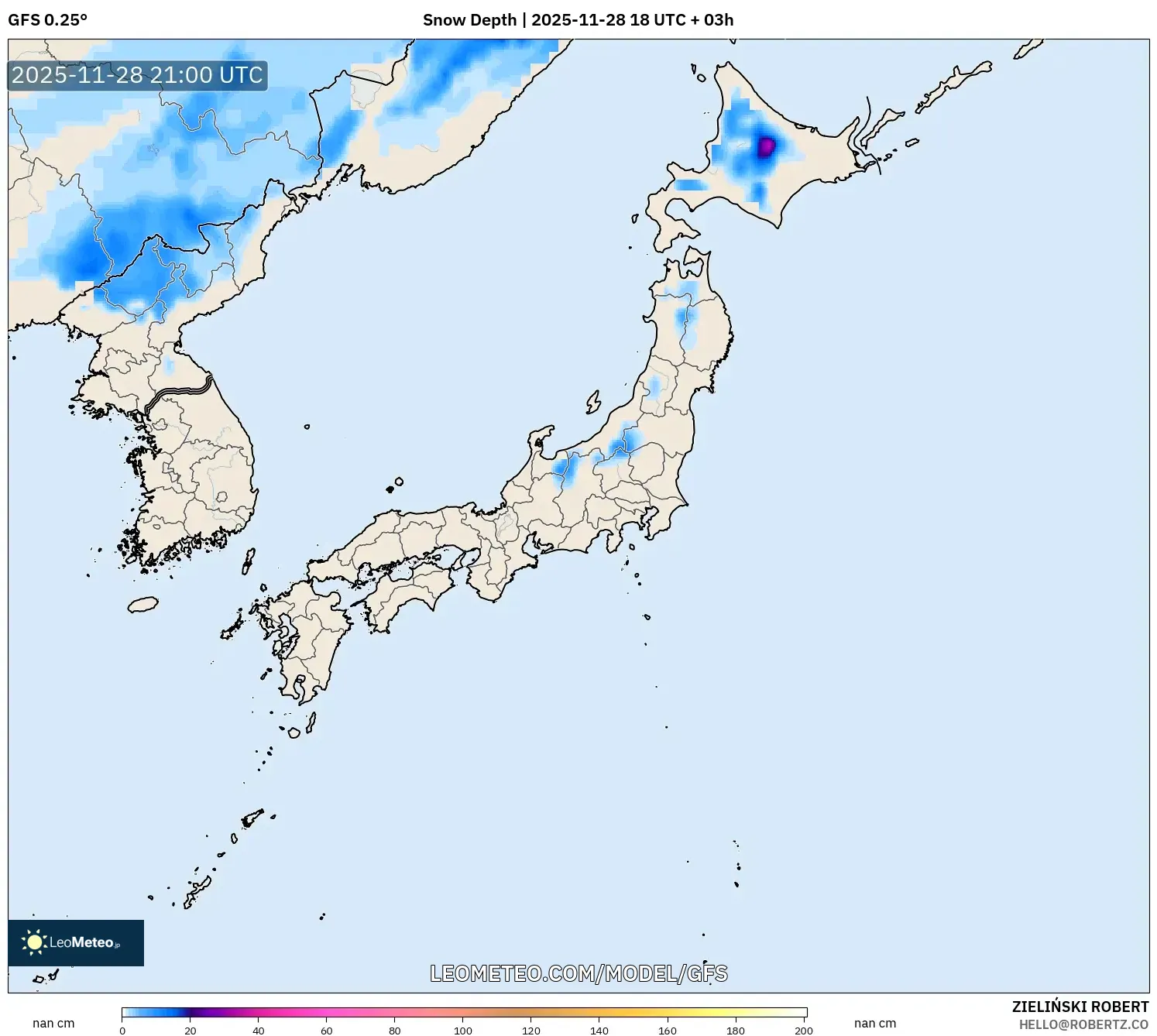 GFS model - Japan, Snow Depth