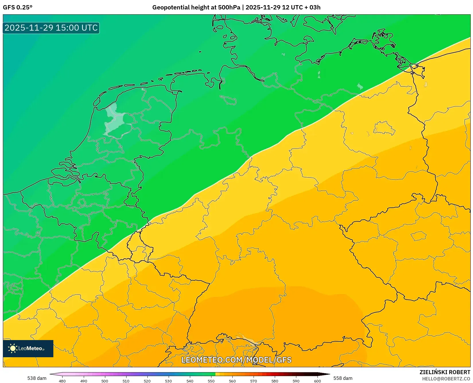 GFS model - Germany, Geopotential height at 500hPa