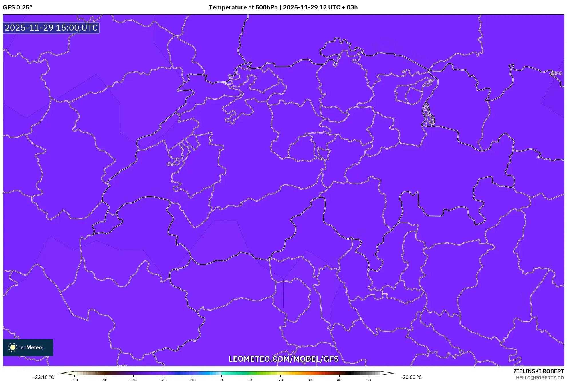GFS model - Switzerland, Temperature at 500hPa