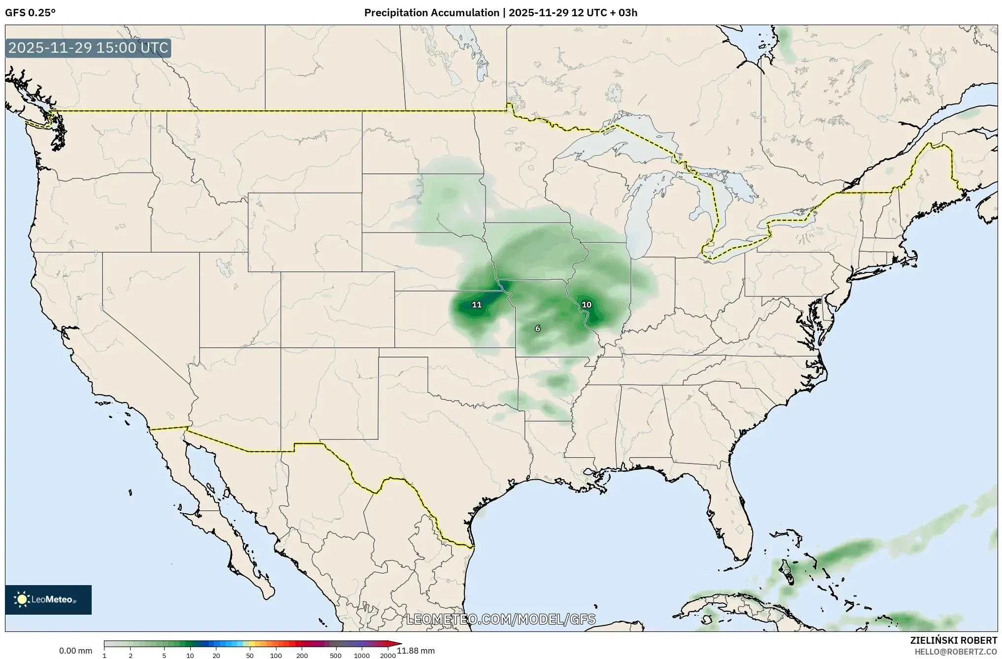 GFS model - United States, Precipitation Accumulation